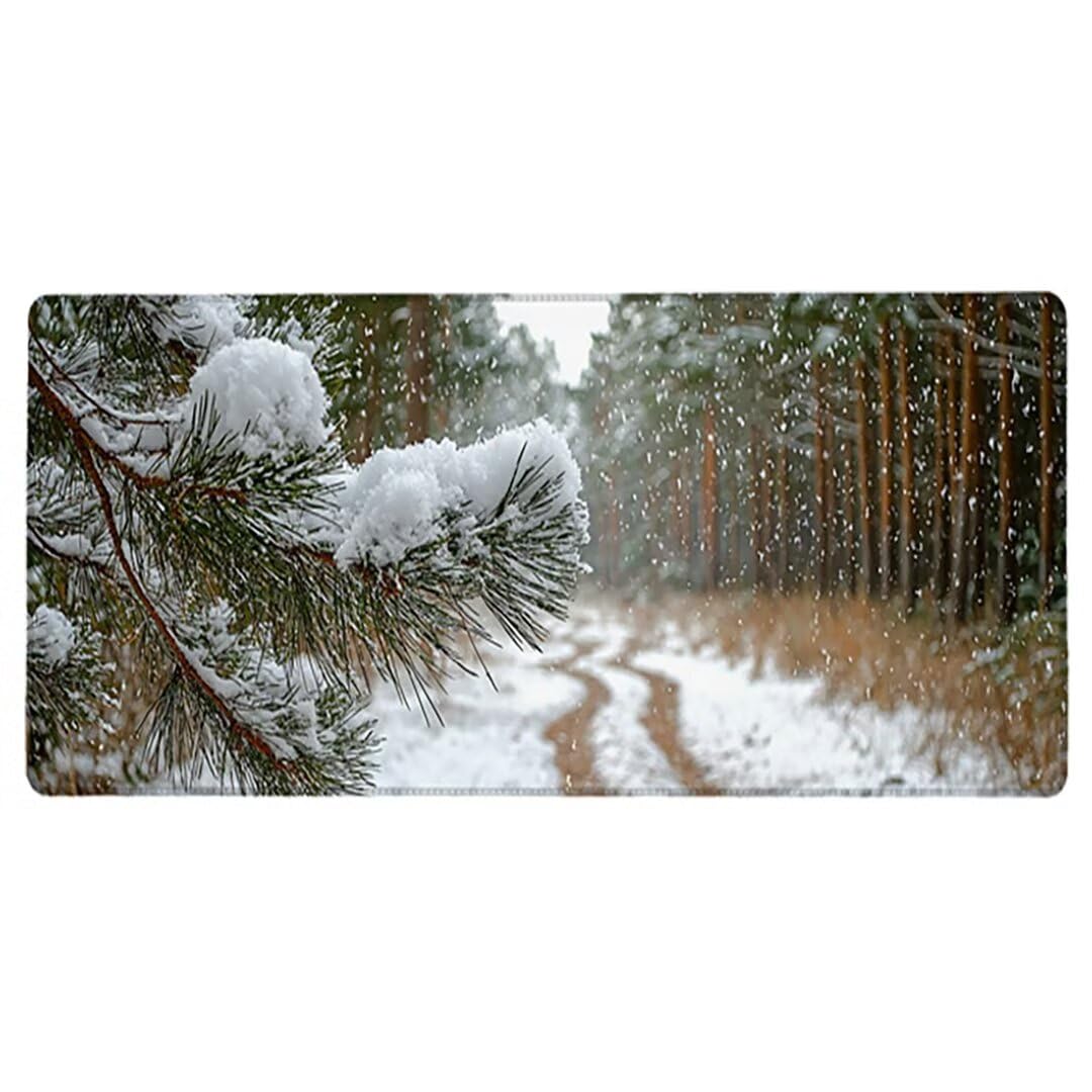 Zimowa podkładka pod mysz XXL - 1600x800x3mm - krajobraz Duża mata na biurko z przeszytymi krawędziami Wodoodporna antypoślizgowa do komputera, laptopa poprawia precyzję i szybkość. -36586