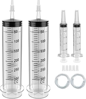2 Pack 300ml Plastic Syringe Large Syringes Catheter Tip Sterile Individual Wrap with Tip Cap Adapter Soft Tube,Measurement for Scientific Labs,Measuring Liquids,Pet Feeding,Oil or Glue Applicator(300ml 2)