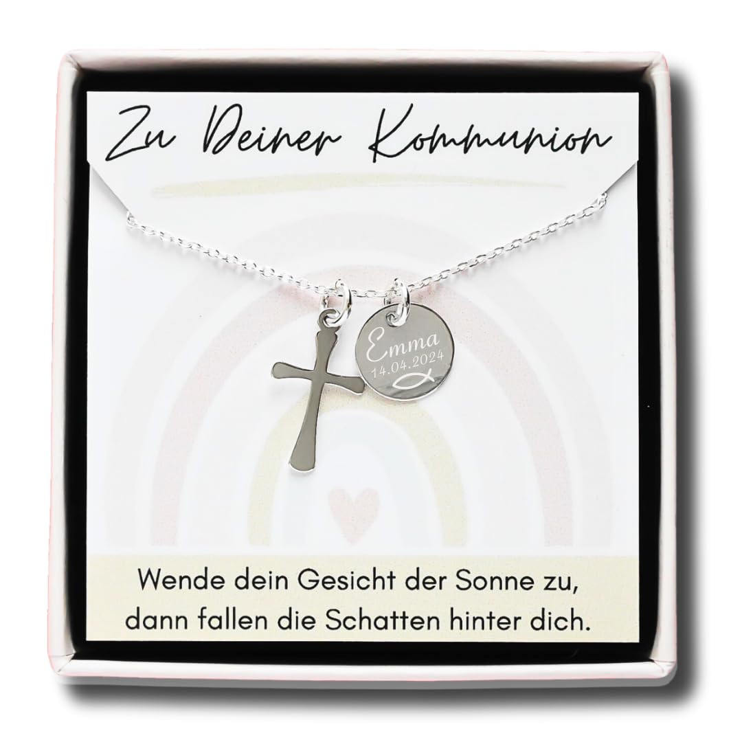 925er Silber Kreuz Halskette personalisiert als Geschenk zur Kommunion/Konfirmation/Taufe