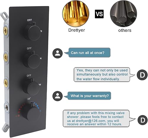 Miniatura 3 de Válvula de grifo de ducha de 3 salidas con desviador, todas las funciones pueden funcionar juntas, kit de válvula de control de ducha oculta de 3