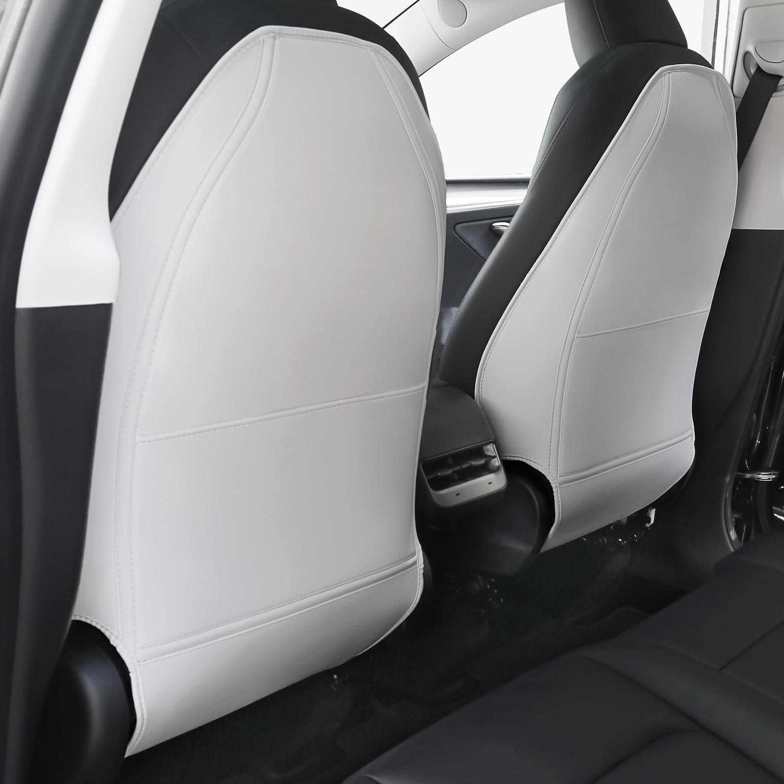 Bercicci2024 Upgrade Seat Back Protector for Tesla Model Y/3/X/S Accessories Leather Material Car Kick Mats Organizer Pocket Waterproof Scratch Protection Set of 2 (White)