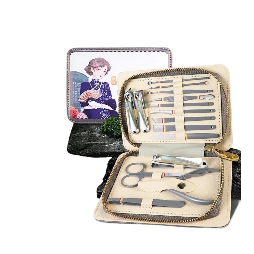 Zestaw do obcinania paznokci Chic Nail Clipper Set Household Nail Clipper Ear Scoop Tool Antique Manicure Tool nożyczki do paznokci dla mężczyzn i kobiet(Gray)