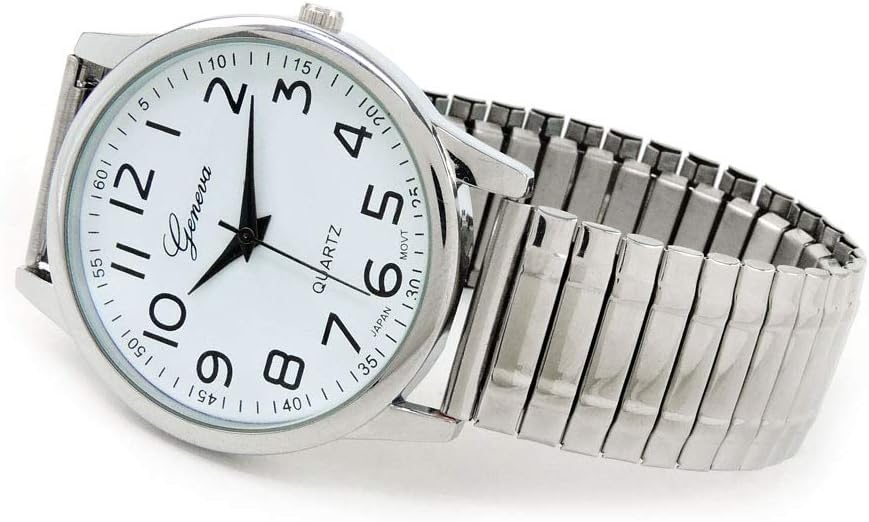 STC Silver Large Face Easy to Read Stretch Band Watch - Image 3