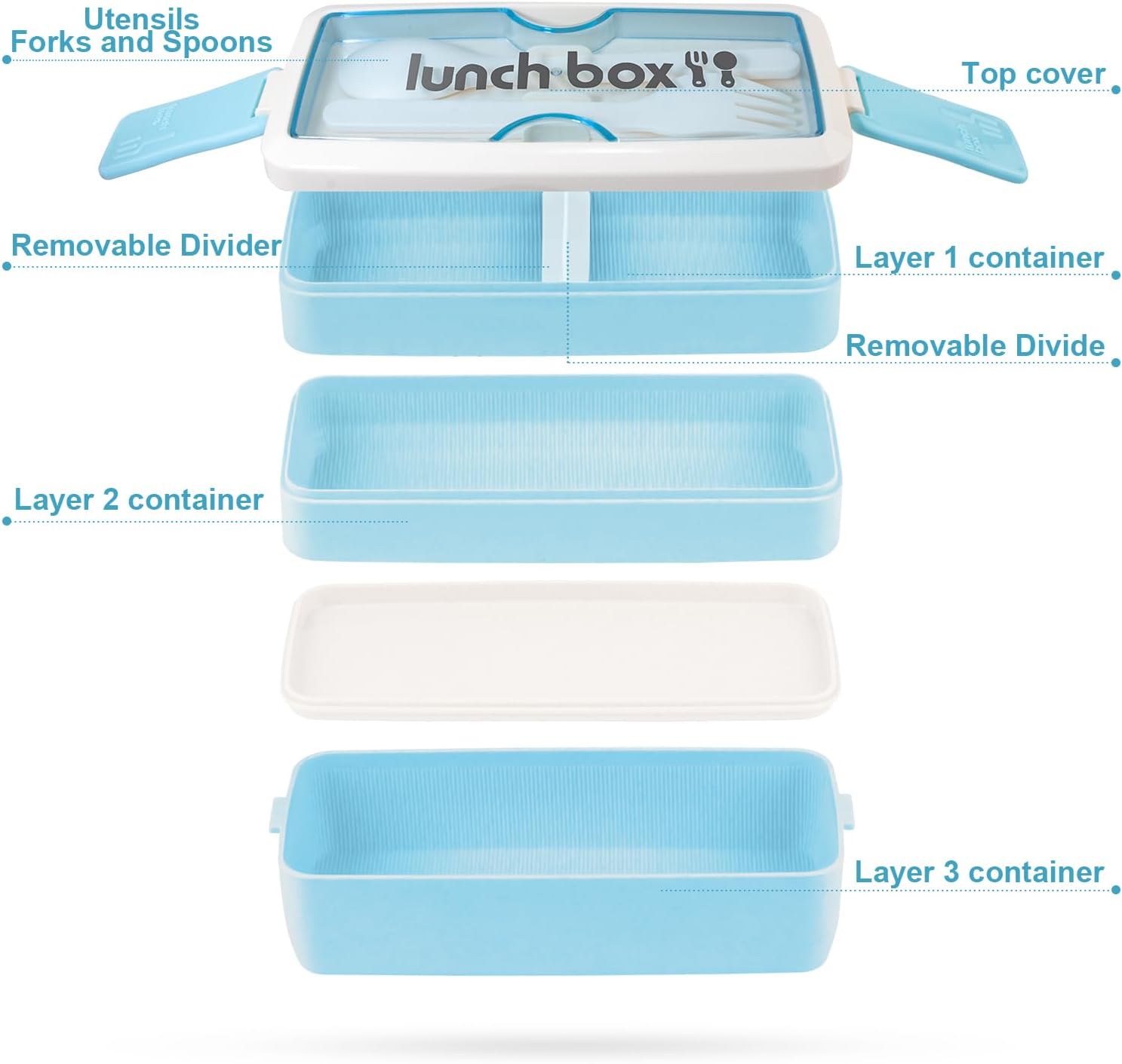 Iteryn Bento Box Lunch Box, 3 Layers Stackable Lunch Containers with Compartments - Leakproof Meal Prep Containers