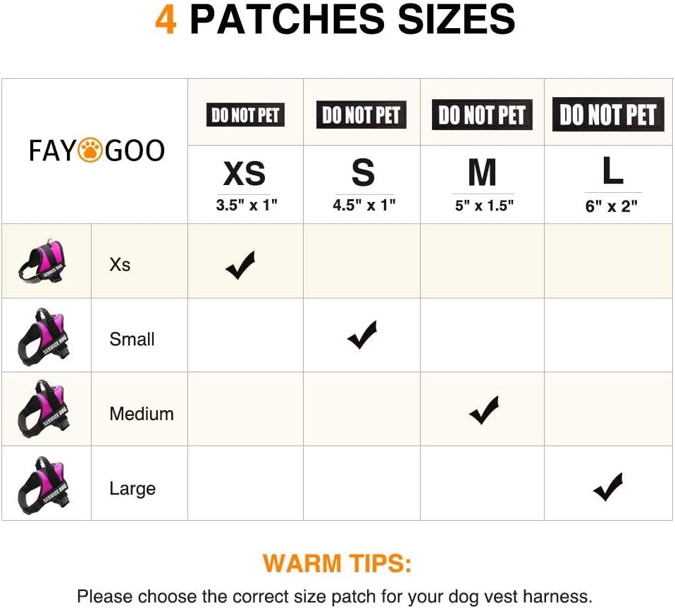 FAYOGOO Reflective Do Not Pet Dog Patches with Hook Backing for Service Dog Vests Harnesses