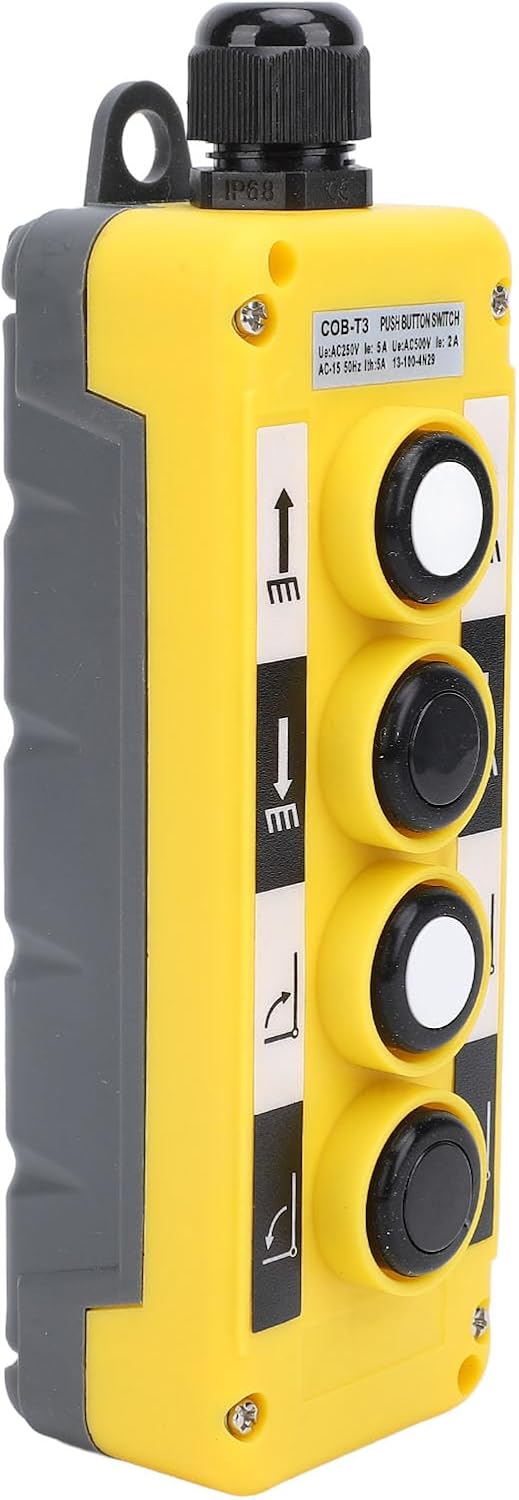 Electric Hoist Crane 4-Button IP68 Rainproof Industrial Remote Control Switch – Compatible with AC250V 5A / 500V 2A Hoisting Systems