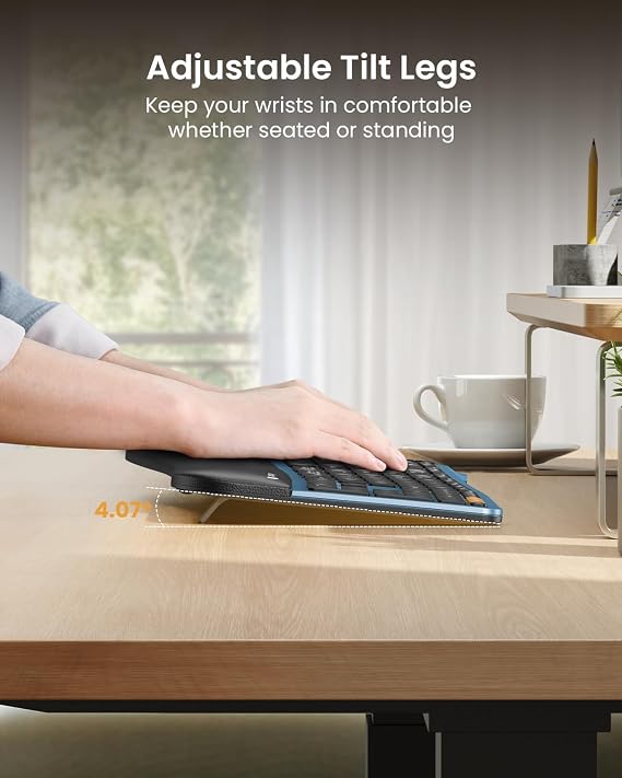 ProtoArc Arkadan Aydınlatmalı Kablosuz Ergonomik Klavye, EK01 Plus Bilek Dayanaklı Tam Boy Ergo Klavye, Bölünmüş Tasarım, Şarj Edilebilir, Bluetooth ve USB, Windows/Mac/Android ile Uyumlu Doğal Yazma,