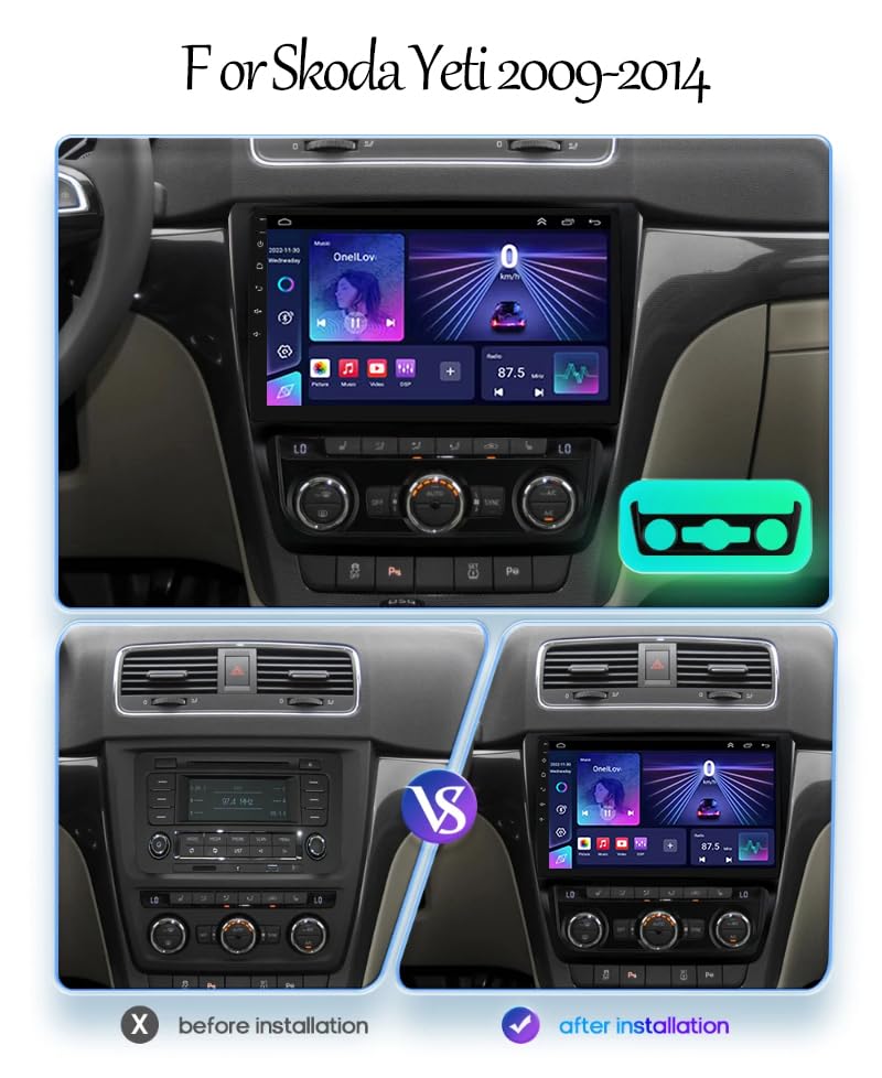 Pantalla Android 15 para Skoda Yeti 2009-2014 de 9 pulgadas con Carplay y cámara trasera 4