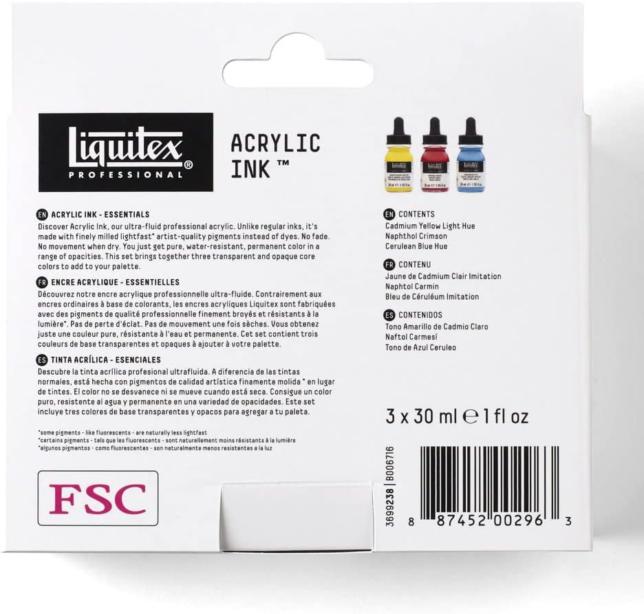Liquitex Professional Acrylic Ink, 1-oz (30ml), Essential Color Set, Set of 3