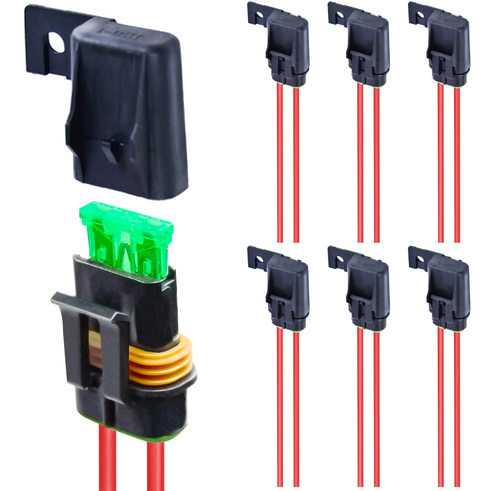 Kit 10 Portafusibili Inline Per Auto, Barca E Camper - Protezione Circuiti Con Tappo Impermeabile - Adatto A Fusibili 6x30mm E 6x32mm