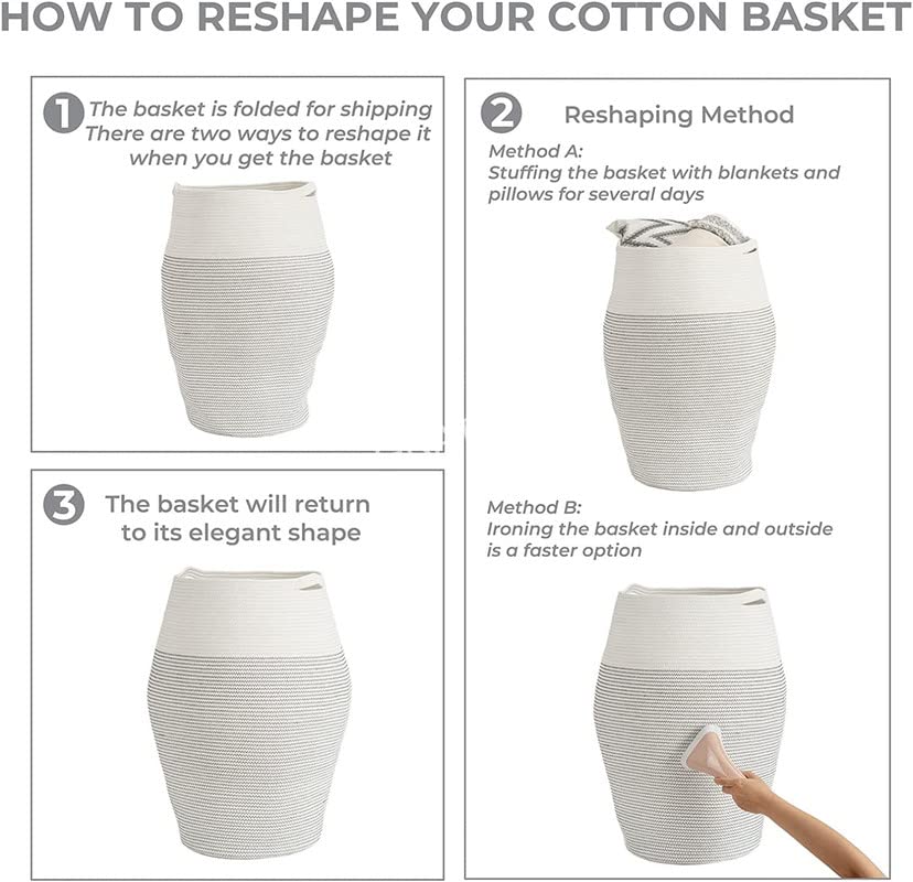 Image of GRATIFY Tall Laundry Hamper | Woven Jute Rope Dirty Clothes Hamper Modern Hamper Basket Large in Laundry Room, ( Black & White 18x 16 Inch)
