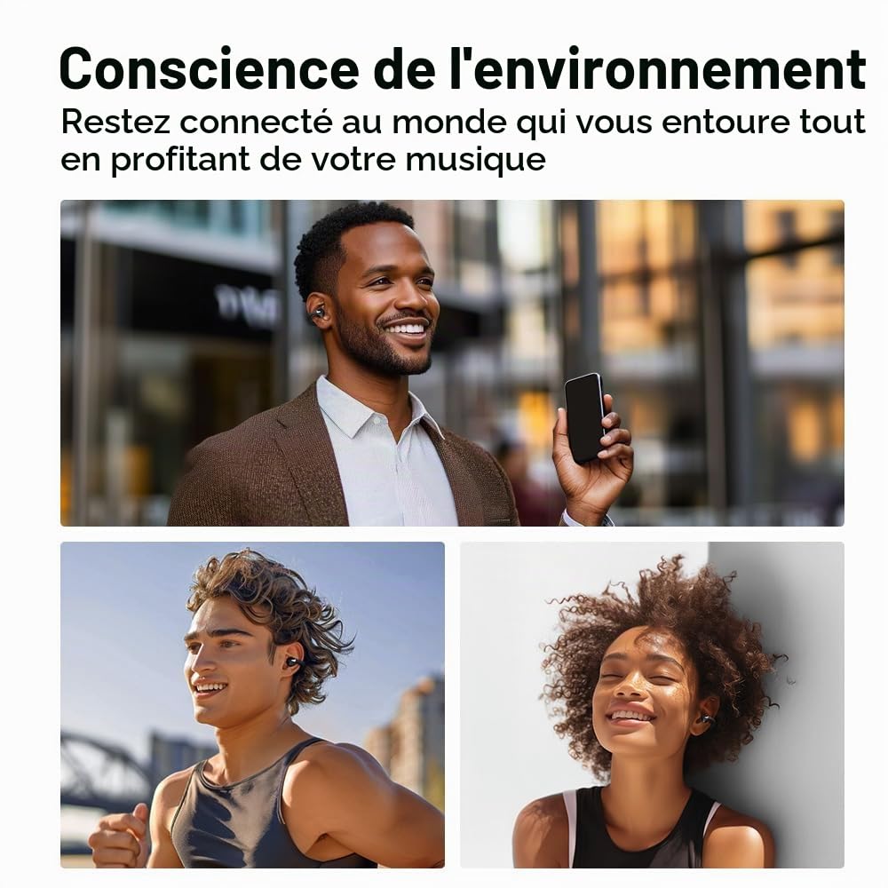 QCY Crossky C30 Écouteurs Bluetooth sans Fil,Écouteurs Sport Bluetooth 5.4 Clip Ouverts,avec Micro antibruit 4 ENC,EQ personnalisé,Étanche IPX5, Idéal pour Le Sport/Fitness,Noir
