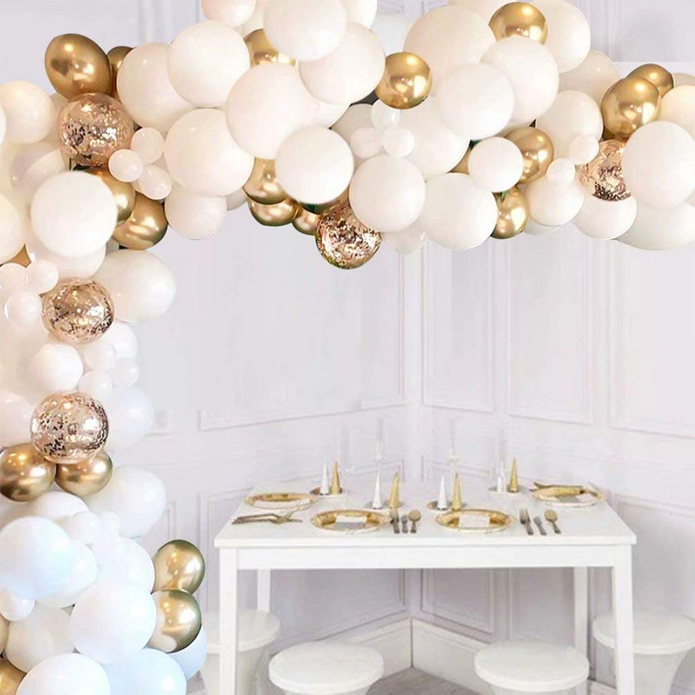 Balloon Arch Garland kit Party Balloons Set Gold Confetti & White & Gold Balloons for Bridal Baby Shower Wedding Anniversary Birthday Party Decor Kits