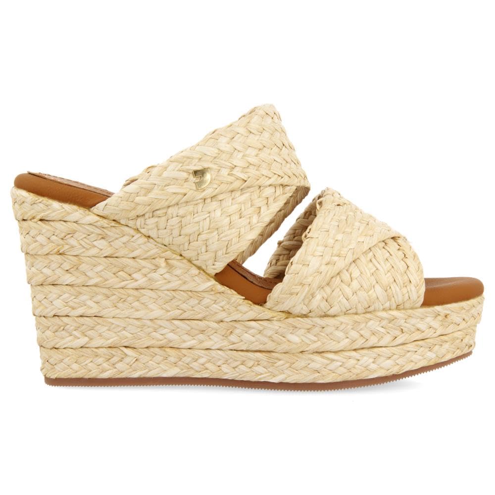 GIOSEPPO Sandalias Altas DE CUÑA Color Cuero Estilo Mule con Rafia para Mujer FRAZZANO