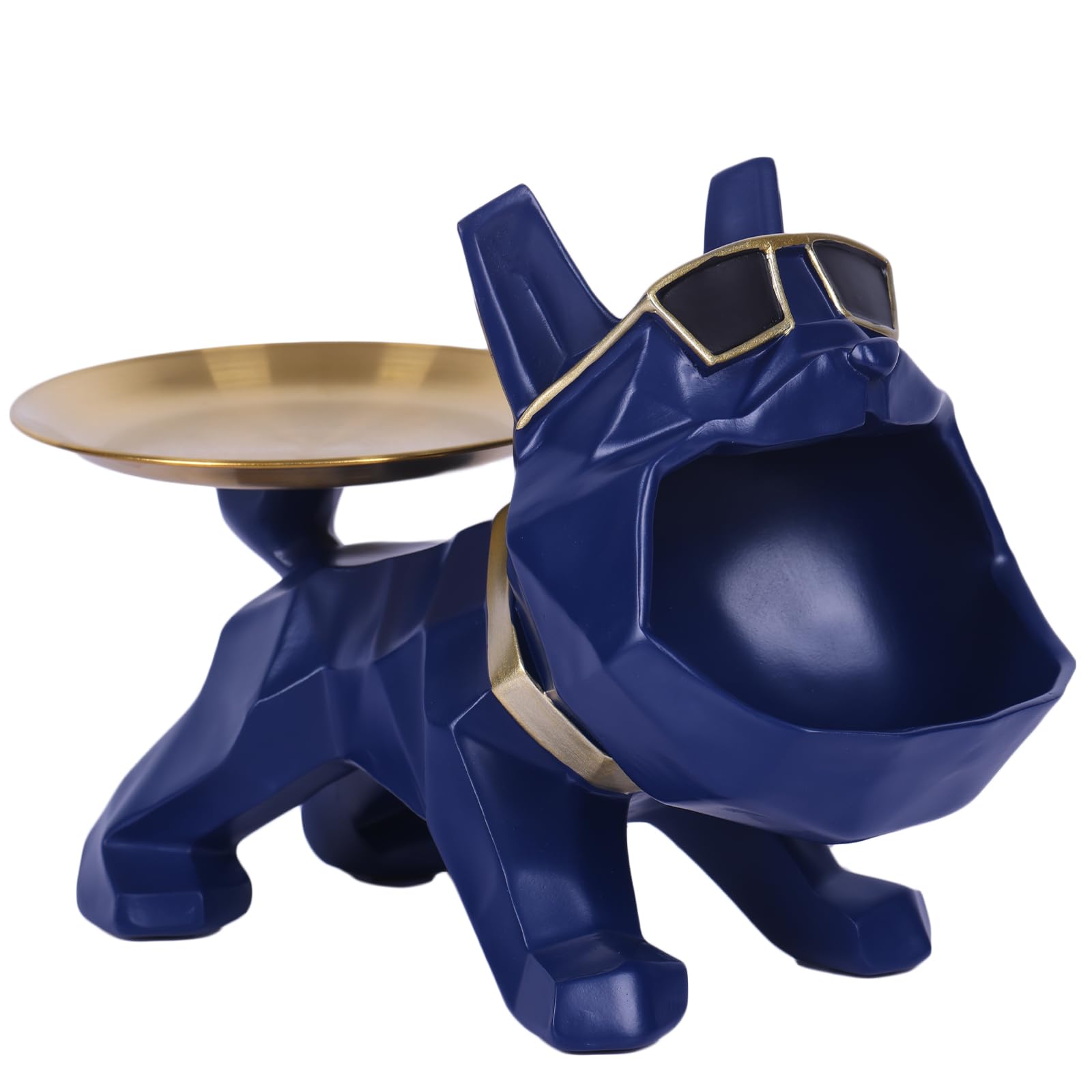 PlivBloom Bulldog Statue with Tray,English Bulldog Storage Sculpture,Suitable for Dog Key Holder,Candy Dish,French Bulldog Cool Decor,Masculine Home Decor,Key Dish Bowl for Entryway Table (Blue)
