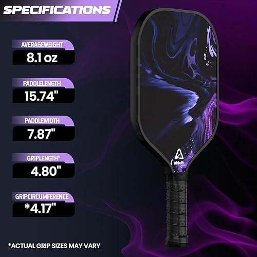 Miniatura 5 de Paletas de pickleball, Pickleball de fibra de carbono, núcleo de panal de polipropileno para control de potencia y giro, agarre cómodo