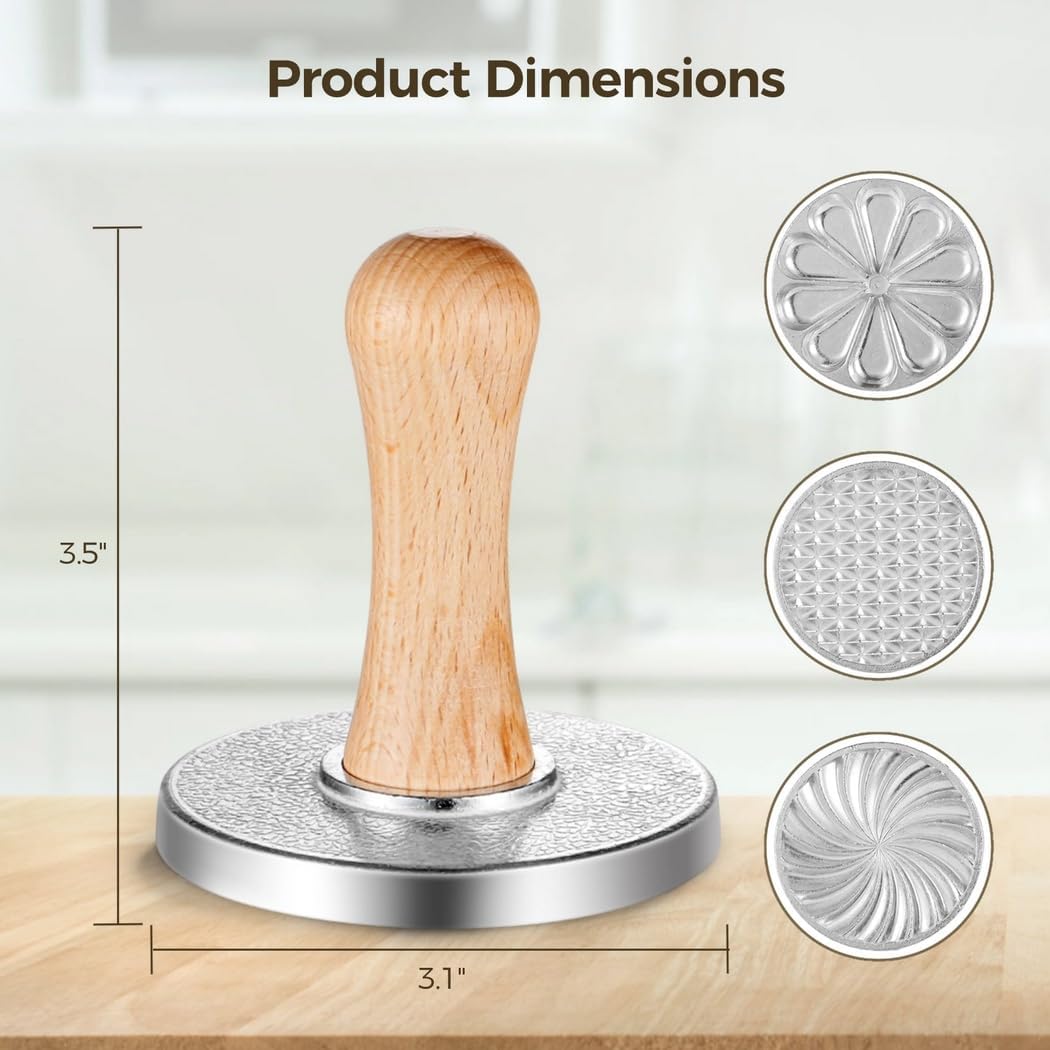 3-Piece Cookie Stamp Set With Wooden Handles, 3.1” Metal Biscuit Press Molds, Zinc Alloy Embossers For Diy Cookie & Cake Decoration