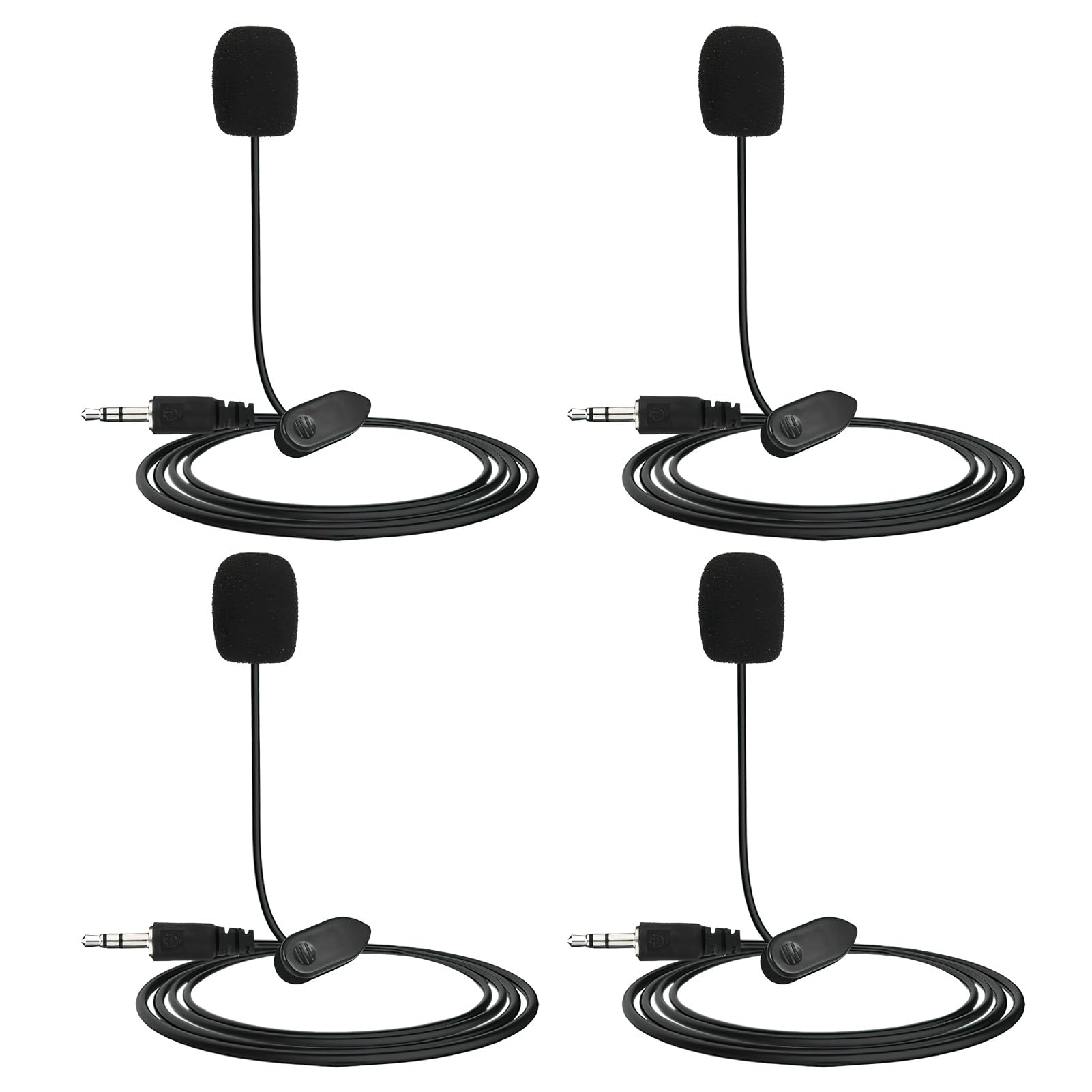 4PCS Lavalier Lapel Microphone, Omnidirectional Condenser Lavalier Mini Audio Microphone, 3.5mm Jack with 1.5M Cable Easy Clip on MIC for Laptop PC Smartphone Camera & Android Mobile Device (Black)
