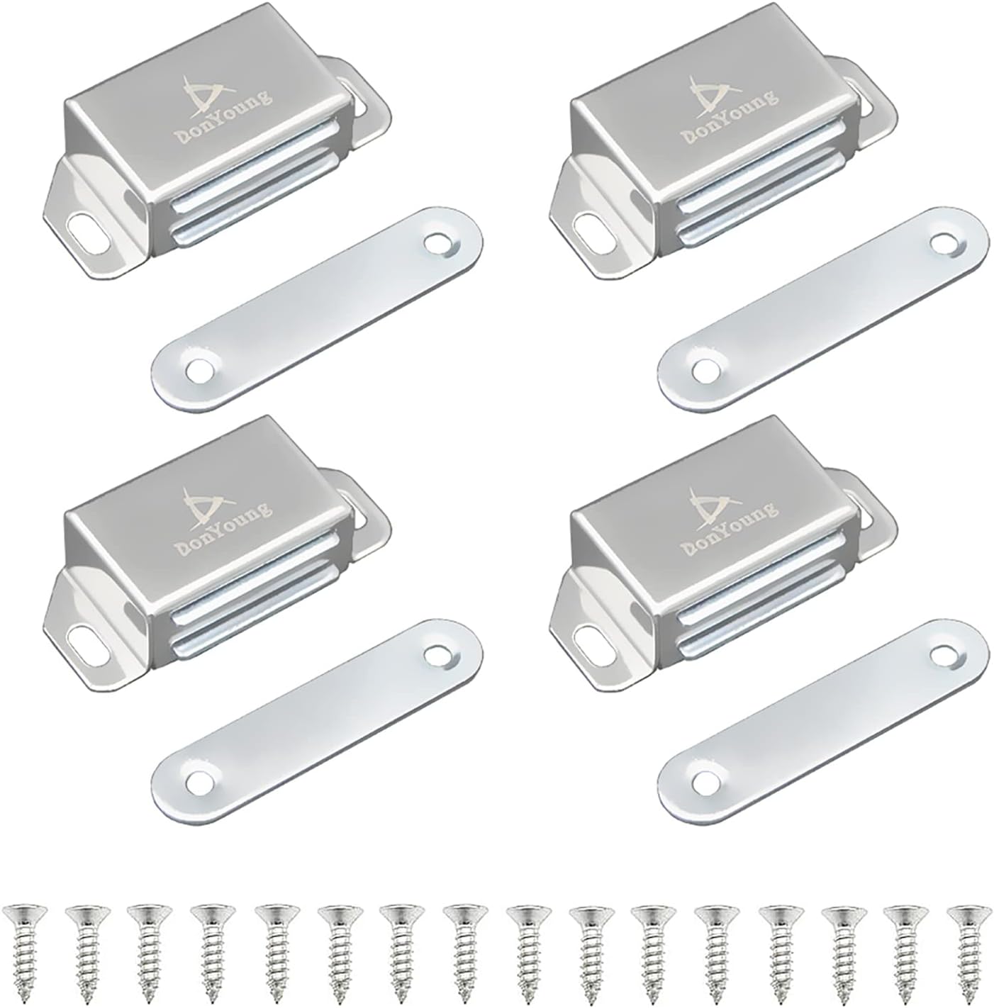 DonYoung Magnetic Latch, 20lb Magnet Cabinet Door Catch 4 Pack, Stainless Steel Screws for Solid Surface, Keep Kitchen Bathroom Cupboard Wardrobe Closet Door Drawer Tightly Closed, Easy Installation