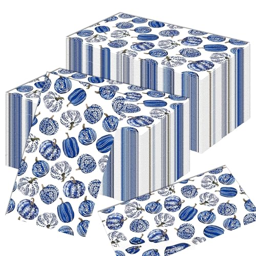 青いカボチャ使い捨て長方形ナプキン100枚、家庭、キッチン、バスルーム、ティーパーティー、結婚式、誕生日パーティー、その他のフェスティバル用のテーブル装飾パーティー用品。