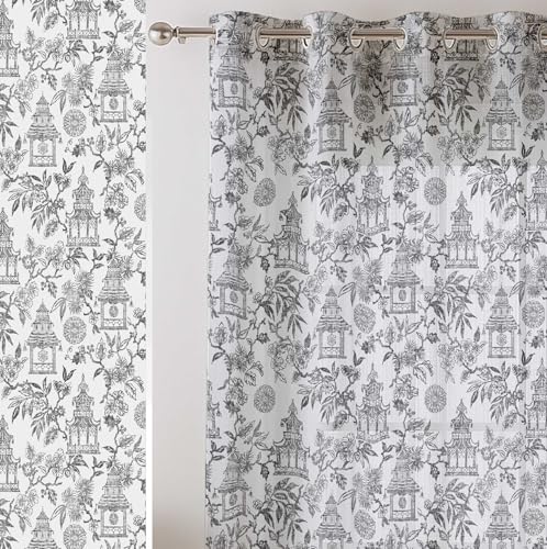 Vargottam Floral Vines Print Sheer Curtains for Window & Door - 2 Panel Set, 84", Grommet Top, Light Filtering Georgette Drape for Living Room, Bedroom, or Office