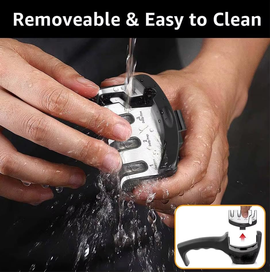 Knife Sharpener,3-Level Sharpening Tool for Repairing,4-in-1 Kitchen Knife Sharpener, Polishing, and Honing Blades | Durable Stainless Steel, Ceramic, and Tungsten Steel | Non-Slip Base | Black - Image 8