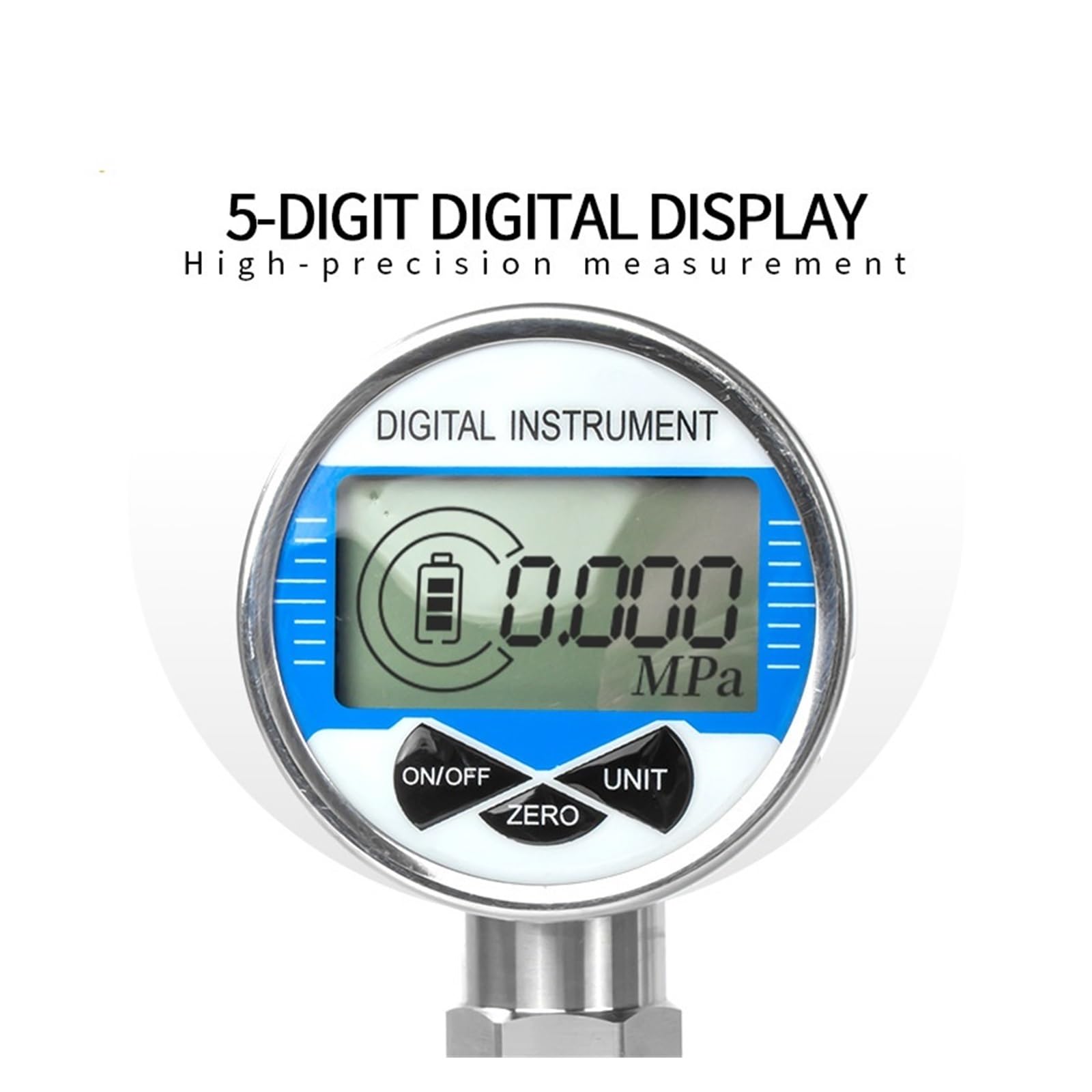 Manometer, Digitales Manometer, LCD-Manometer, 0–100 MPa, Wasser, Öl, Gas, Luftdruckmessgerät, 100 mm Zifferblatt, M20 x 1,5 Gewinde, SS304-Gehäuse, 3 V Stromversorgung(M20-1.5,-0.1...0...100Mpa)