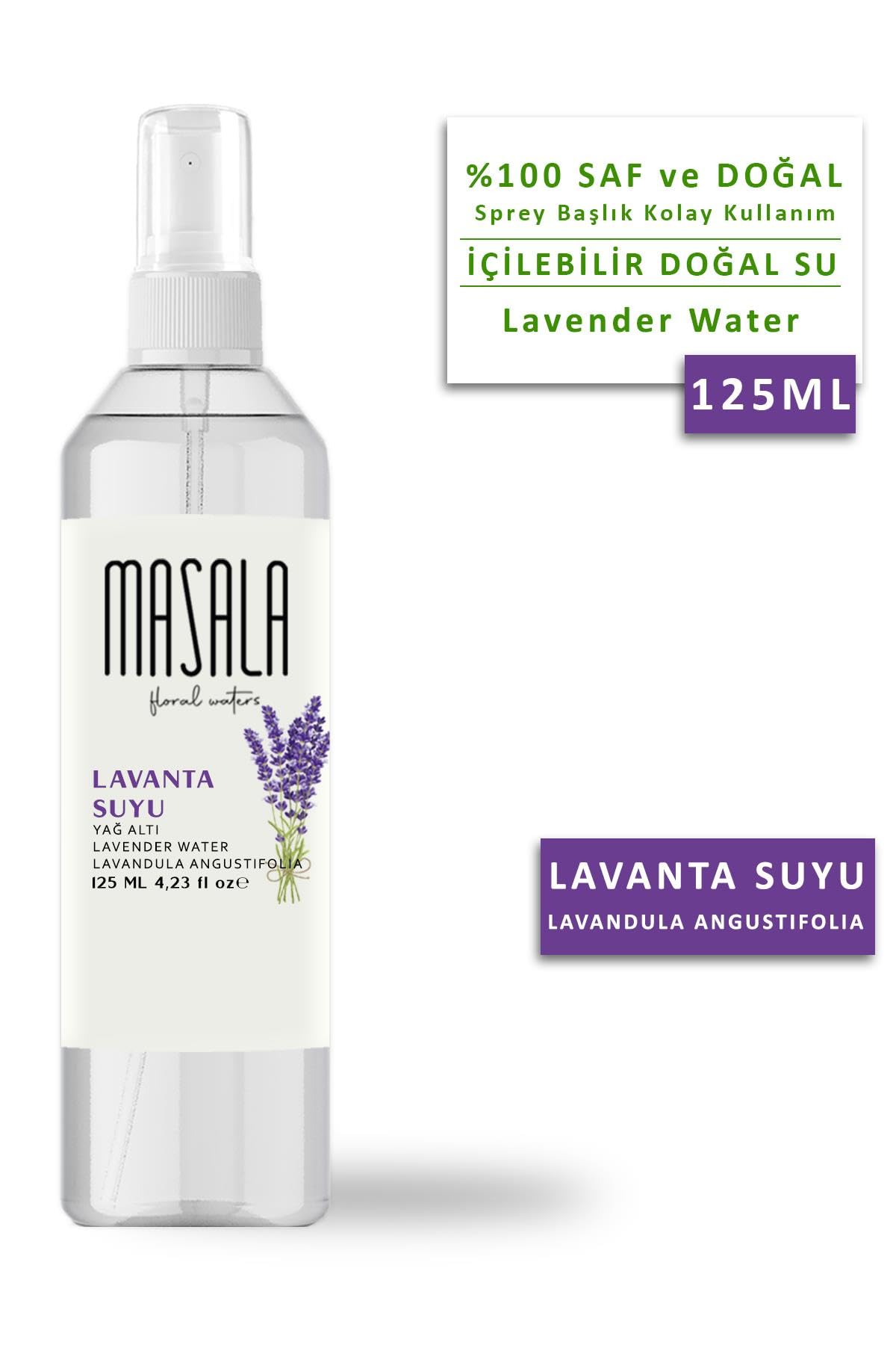 Masala Saf Lavanta Suyu 125 ml%100 Doğal Yağlı Hidrosol - Tonik Lavender Floral Water Hydrosol Tonic