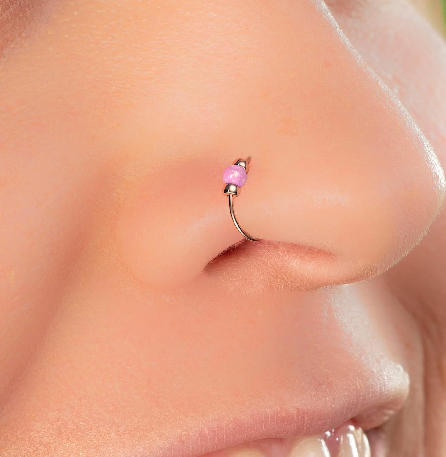 Rose Gold Nose Rings Opals - Image 2