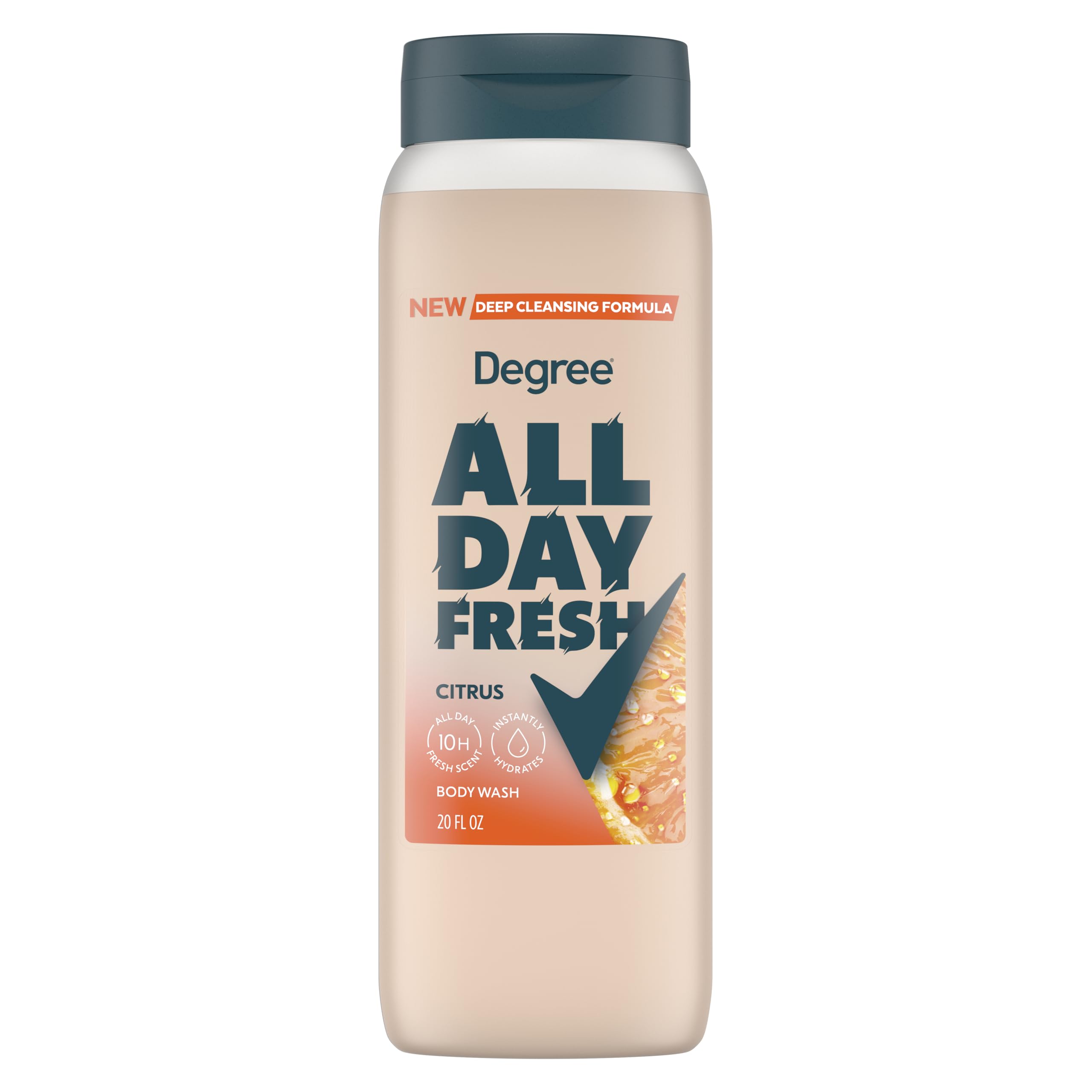 Degree All Day Fresh Body Wash Fresh Citrus Deep Cleansing 20 oz | Deep cleansing body wash with a bright and refreshing citrus scent. 20 Fl Oz (Pack of 1)