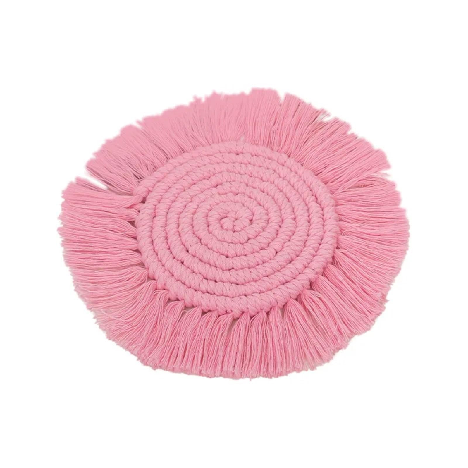 Woven Placemats Artisanal Woven Coasters Set Cotton Rope Decor For Dining Table Desk(Peach)