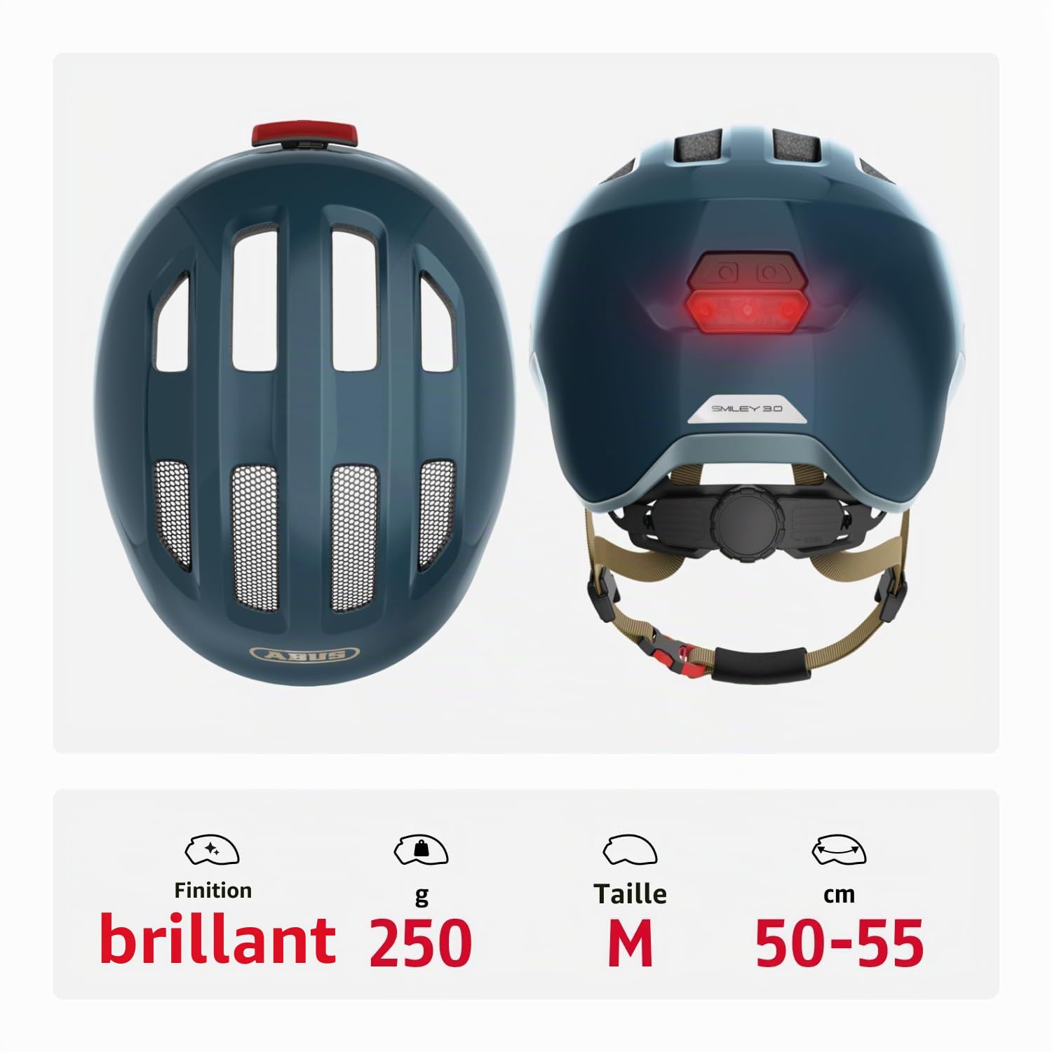 ABUS Casque pour Enfants Smiley 3.0 ACE LED - Casque de vélo avec lumière - Ajustement Profond & Place pour Une Tresse - pour Filles et garçons
