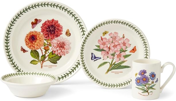 Portmeirion x Botanic Garden 4 Piece Dining Set - Includes Dinner Plate, Side Plate, Bowl & Mug, Stylish and Durable for Everyday Meals or Gifting, Made in England
