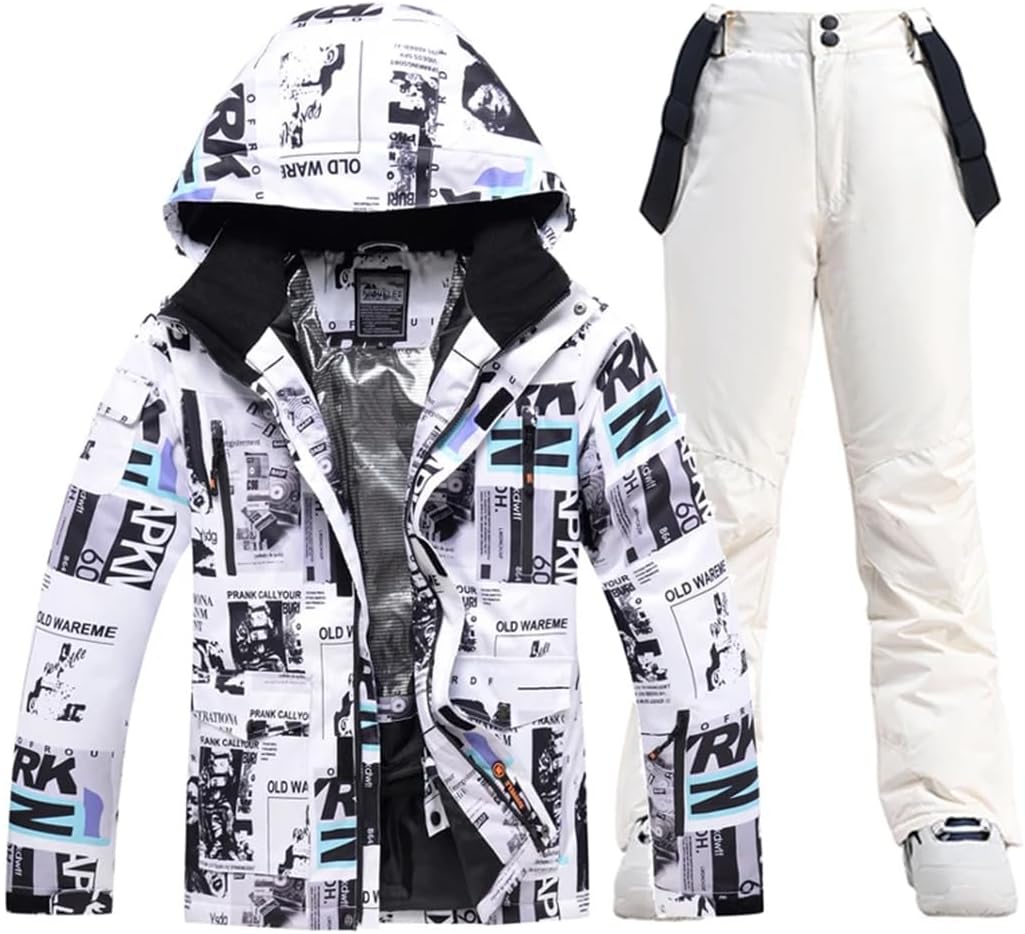Unsex Outdoor Costume Wear Snowboarding Clothing Winter Warm Waterproof Ski Set Jackets Strap Pants