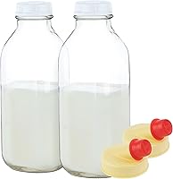 Vista 1 de kitchentoolz Botellas de leche cuadradas de vidrio de 32 onzas con tapas, recipiente de leche de vidrio perfecto para refrigerador, jarras de 1
