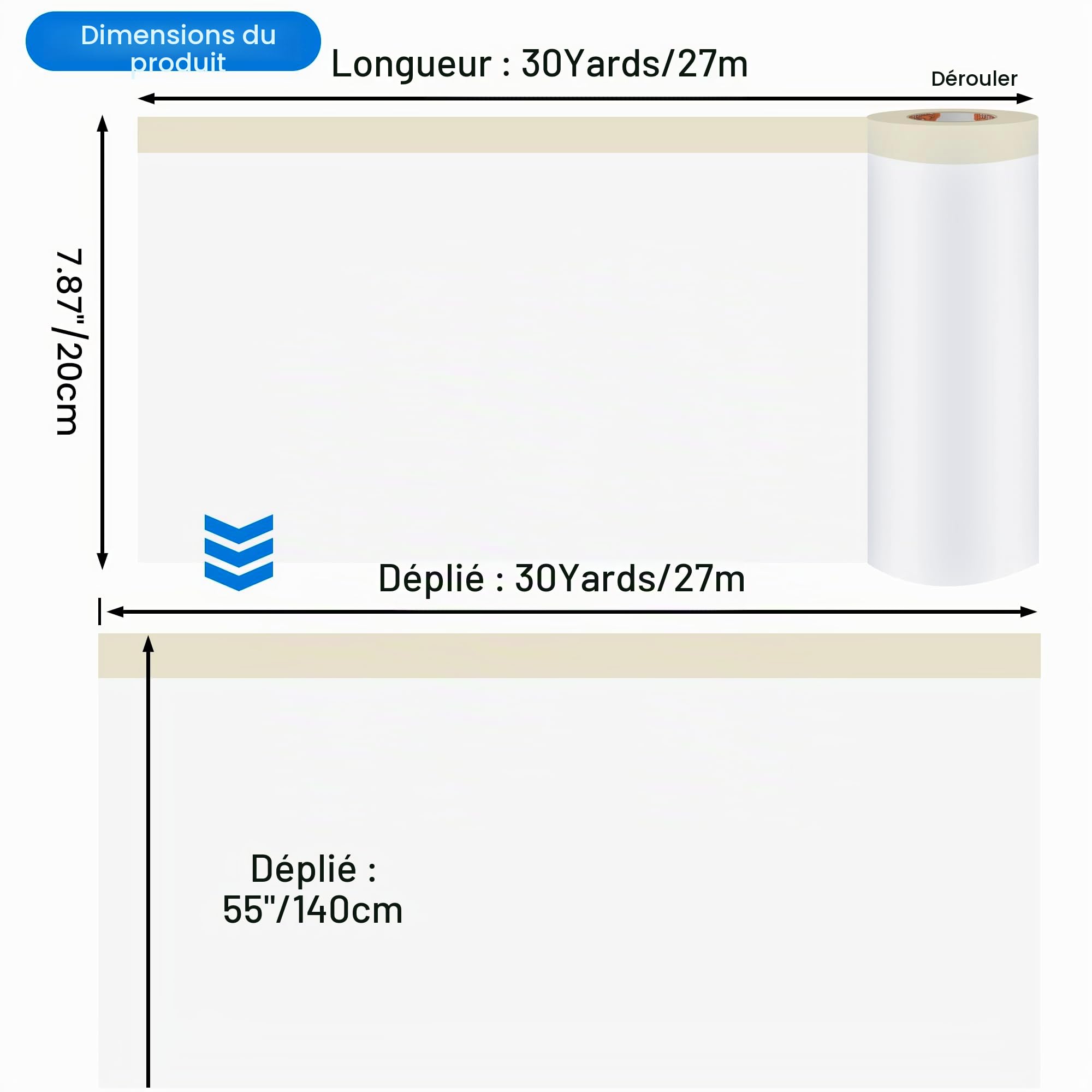 TAPEBEAR Film de Masquage Pré-Encollé 1400mm x 27m (Lot de 4 Rouleaux)