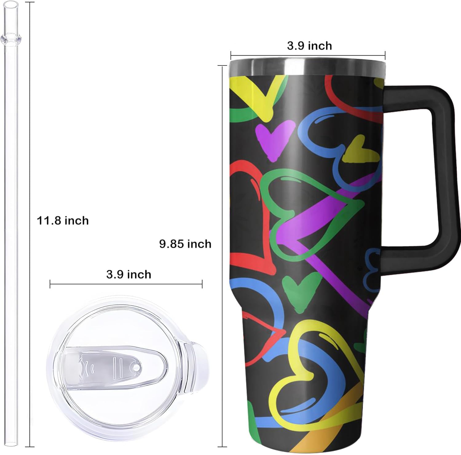 40oz Rainbow Tumbler With Handle and Straws, Gifts For Gays Lesbian LGBTQ, Gay Pride Flag Coffee Mug Water Bottle, LGBT Stainless Steel Insulated Cup,Valentines Birthday Gift