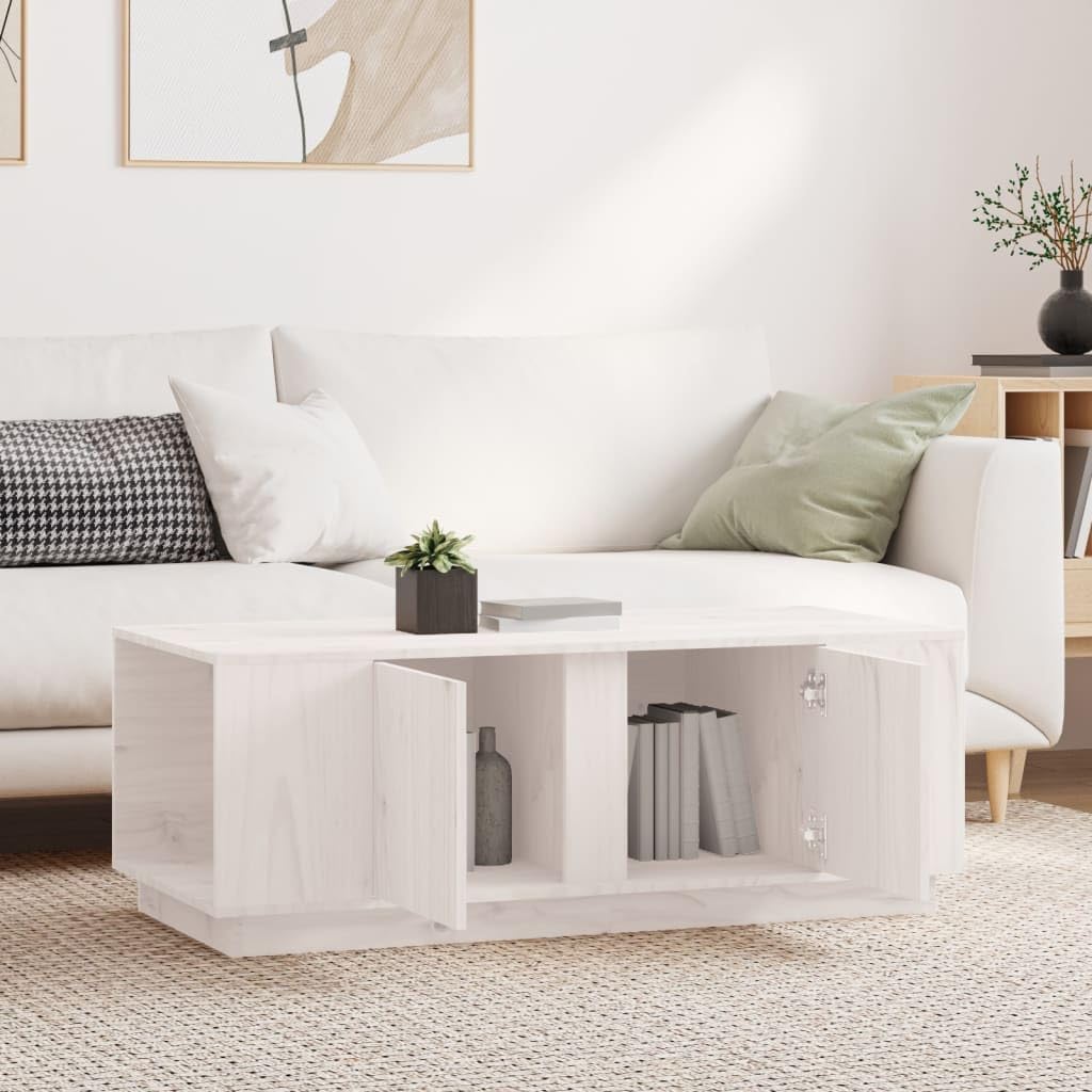 Fengshui Stolik kawowy biały 110 x 50 x 40 cm lite drewno sosnowe