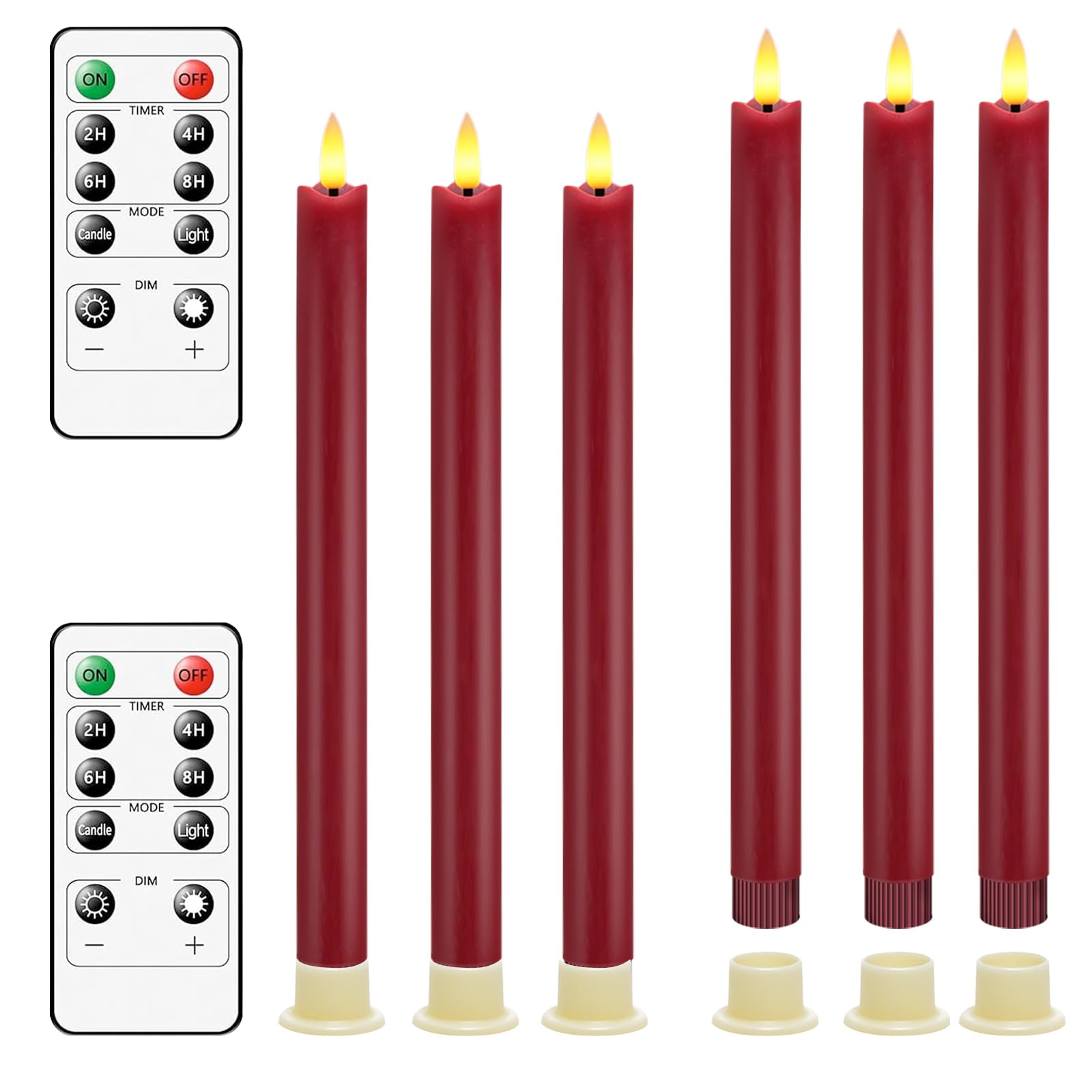 PinnWaa Flameless LED Taper Candles, 6 Pack, Real Wax, Remote Timer, Red
