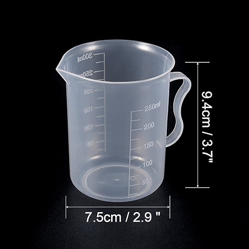 Miniatura 7 de uxcell Taza de medición 10.1 fl oz PP plástico graduado vaso de precipitados transparente con mango para líquidos de cocina de laboratorio 3 unids