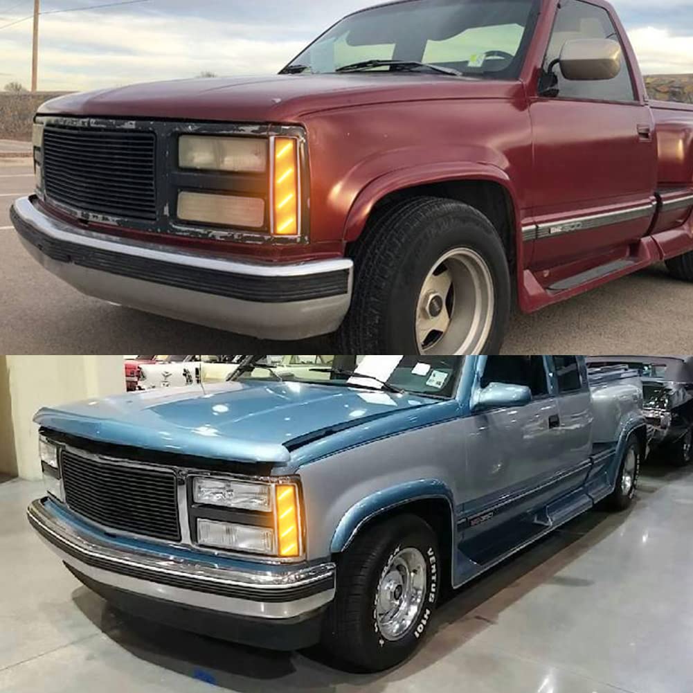 Tonsya For 1988 1989 1990 1991 1992 1993 GMC Suburban C1500 C2500 C3500 K1500 K2500 K3500 Front Bumper side Marker Lights Clear Lens Amber Led Lamps GM2551141, GM2550141