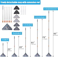 Vista 6 de Trapeador de pared de 82 pulgadas con mango largo para limpieza de pared con poste de extensión de 39.8 a 82 pulgadas, limpiador de pared giratorio