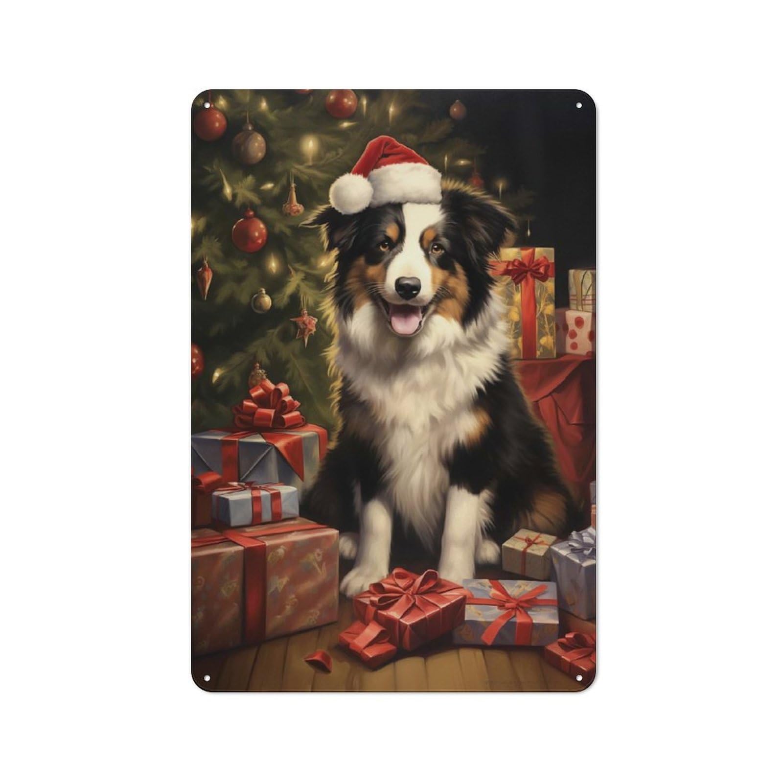 Bistro Style Border Collie Xmas Decorative Metal Plaque 30x20cm, Bistro Wall Plaque for Tea Room, Shop Wall Or Breakfast Area