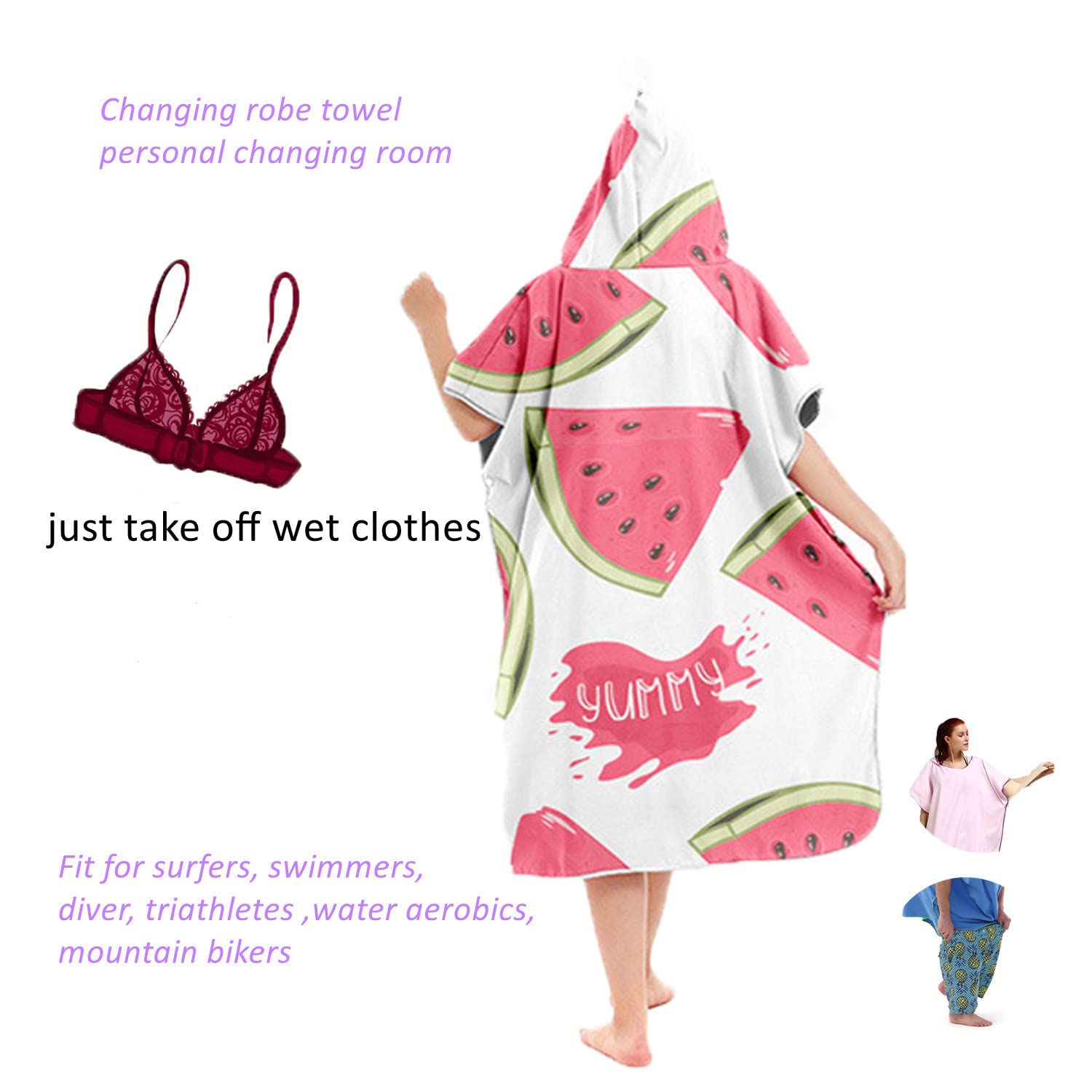 Ręcznik z Kapturem Dla Dzieci Ponczo Przewijanie Szlafrok Lekki Kombinezon Zmiana Odzieży Ponczo z Kapturem Kwiat Ananas Tropikalny Changing Robe Poncho Beach Towel(Wielokolorowy5,107x80cm)