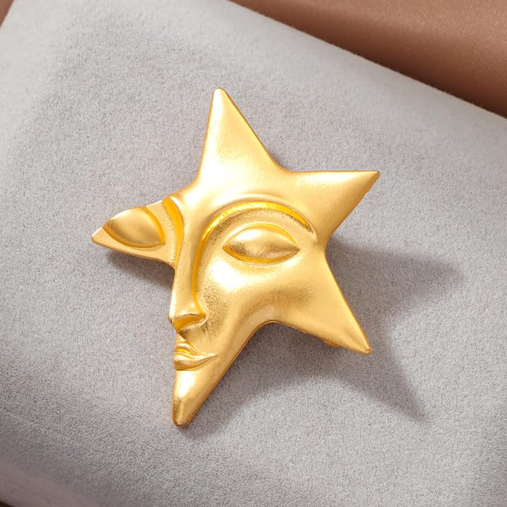 Image of Cool Figure Face Mask Brooch Pins for Women Unisex Silver Gold-Toned Brooches Lapel Pin Five-pointed Star Suit Collar Dress Accessories Vintage Scarf Decoration Christmas Halloween Jewelry
