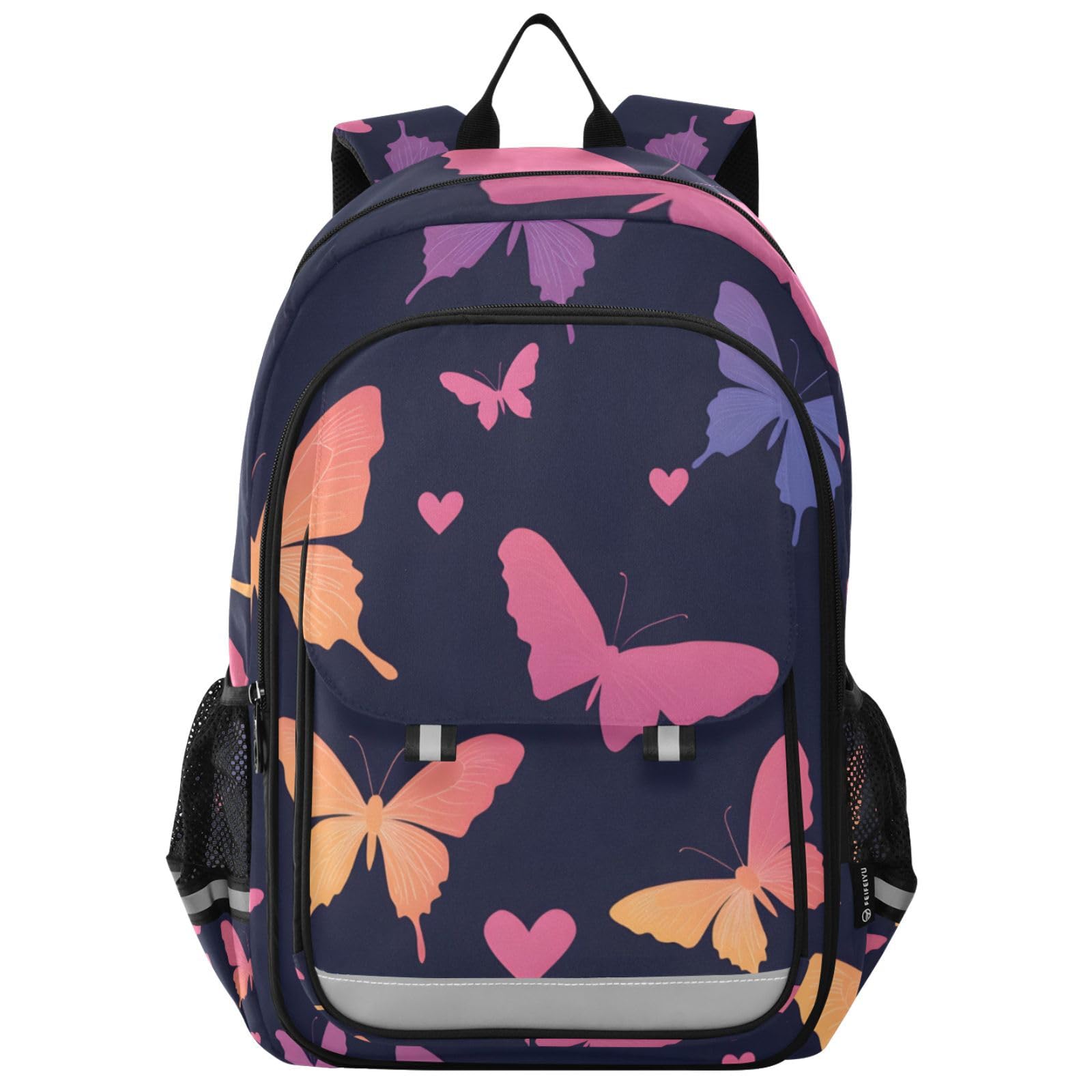 Mnsruu Sac à dos pour ordinateur portable 15,6" Motif papillons et cœurs - Sac à dos de voyage léger pour le travail universitaire - 45 x 33 x 17 cm