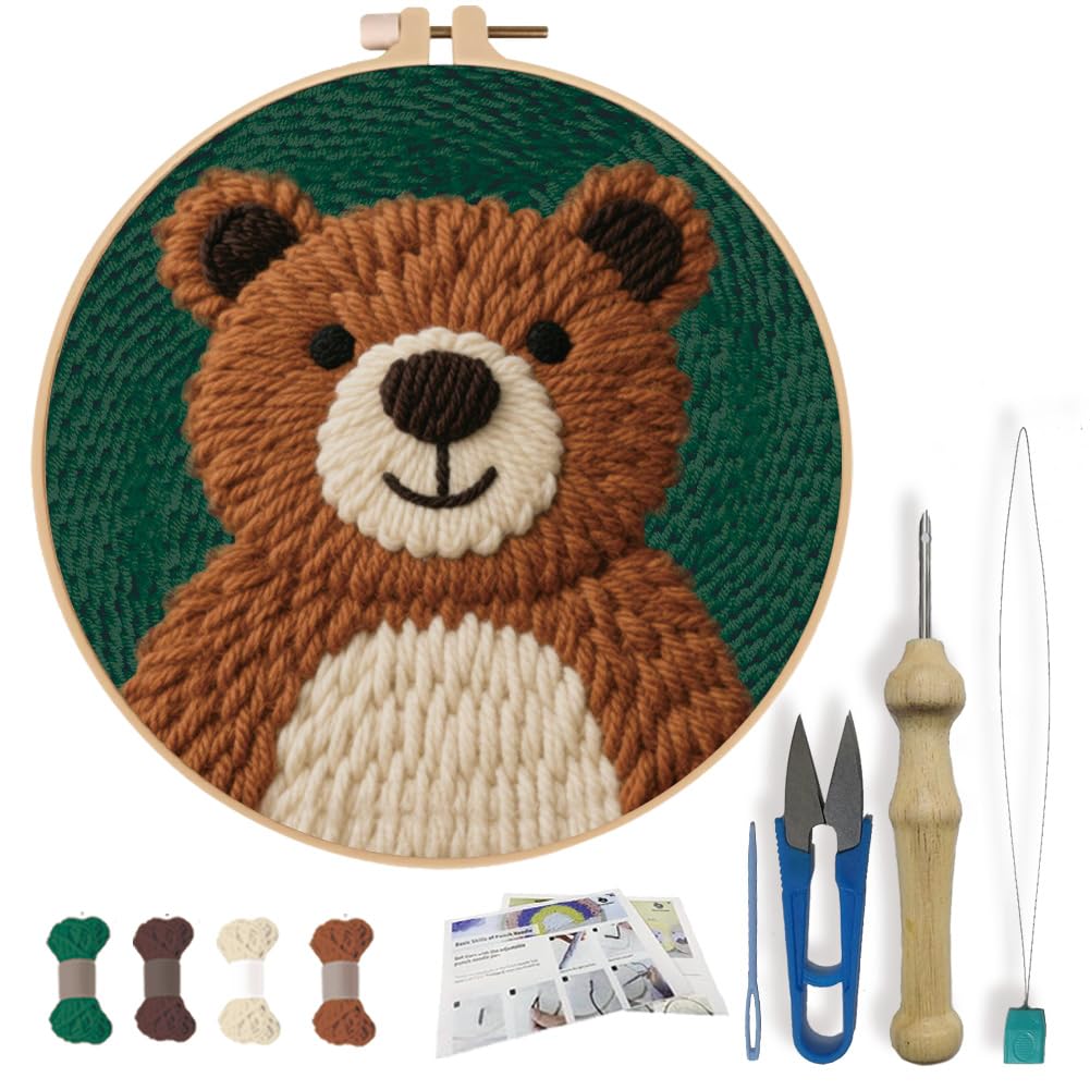 FREEBLOSS Kit fai da te Punch Needle per principianti, per cartoni animati, con pneumatici e istruzioni per il ricamo per adulti, regalo e decorazione