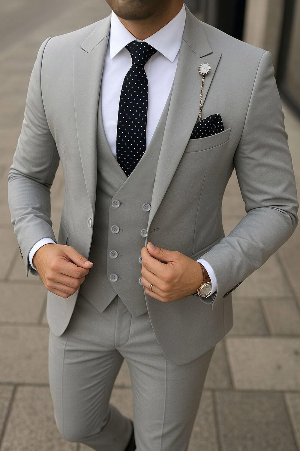 MoranX Men's Suits Regular Fit 3 Pieces Double Breasted Formal Business Tuxedos Blazer Vest Pants for Wedding Grooms - Image 2