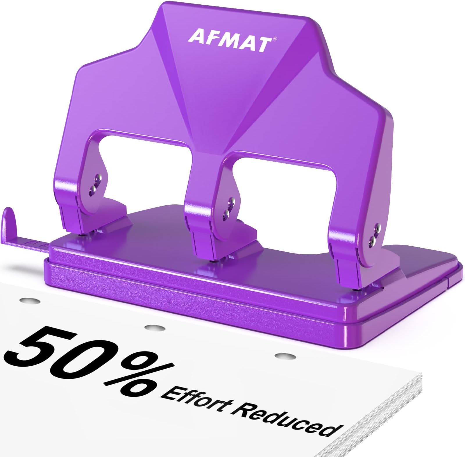 3 Hole Punch, 9/32" Holes Diameter, 40-Sheet Three Hole Punch, 50% Reduced Effort, 3 Hole Puncher for Binder w/Large Chip Tray, Heavy Duty Metal Paper Puncher for Home/Office/School,HP14(Purple)