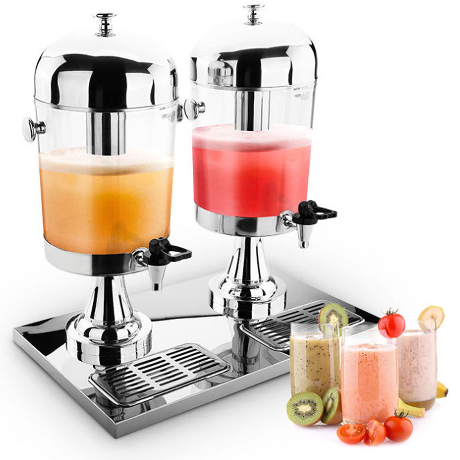 MYUYEE Stainless Steel Juice Dispenser - Commercial Beverage Dispenser For Breakfast Buffet Bars & Hotels - Heavy Duty Cold Drink Dispenser - Three Head Juicer Dispenser (Double Head)
